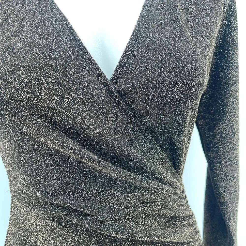 Rolla Coster Gold Metallic Long Sleeve Ruched Bodycon Mini Dress NWT Medium